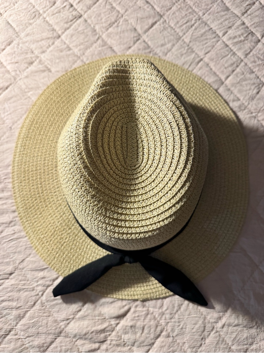 fabkids Beige Straw Sun Hat with Black Bow